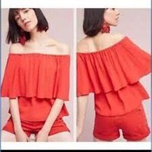 Holding Horses Anthropologie Women's Red Maya Off Shoulder Blouse Size M…